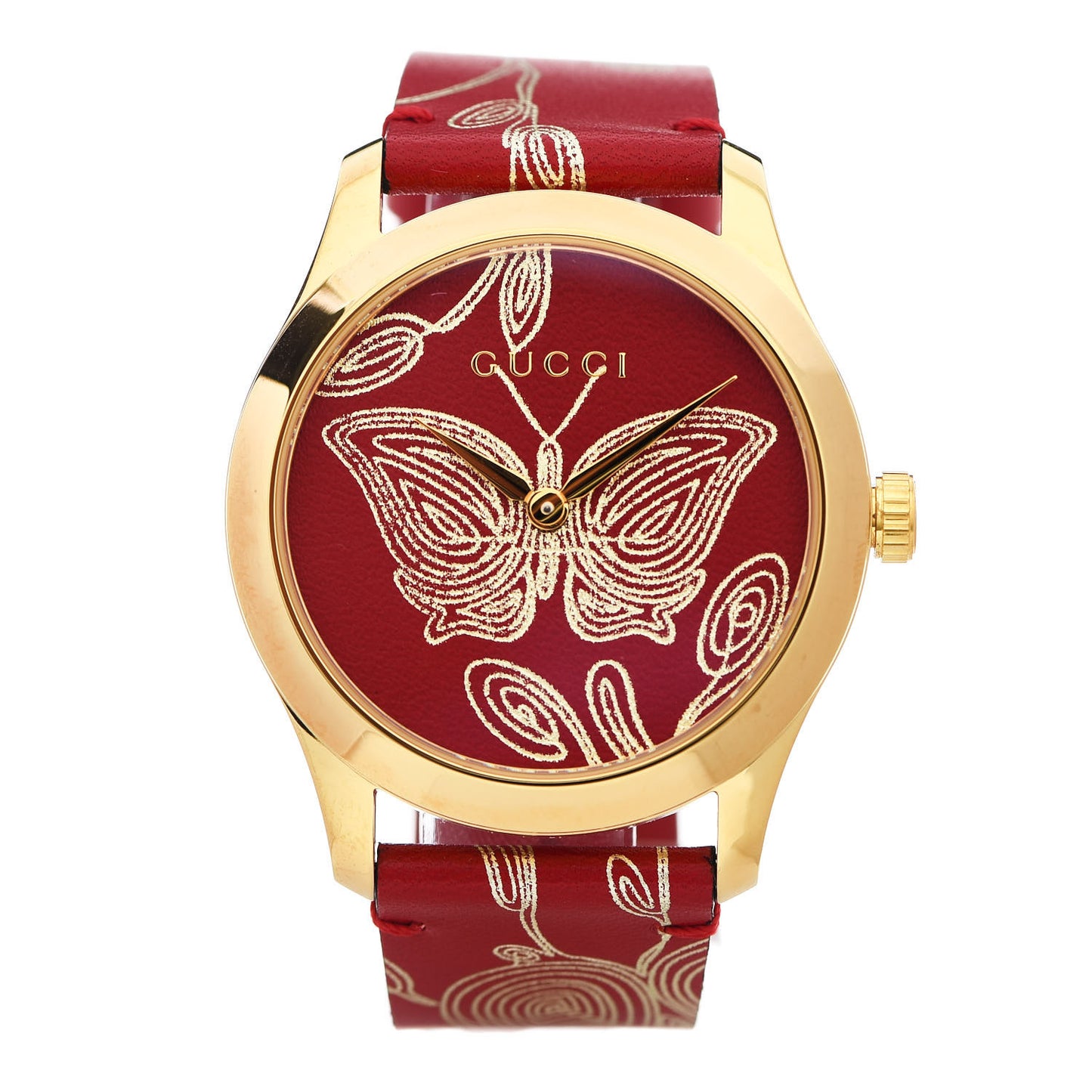 Stainless Steel Calfskin 38mm G-Timeless Butterfly Quartz Watch Red
