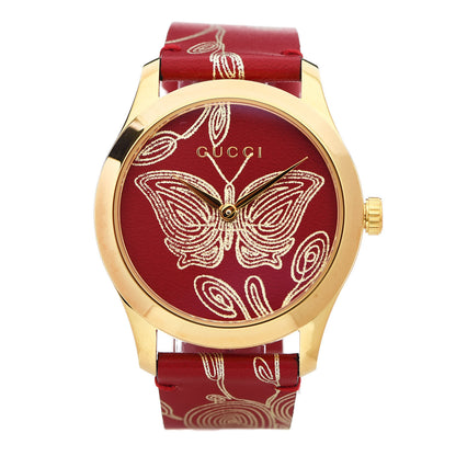 Gucci Stainless Steel Calfskin 38mm G-Timeless Butterfly Quartz Watch Red 1 of 5
