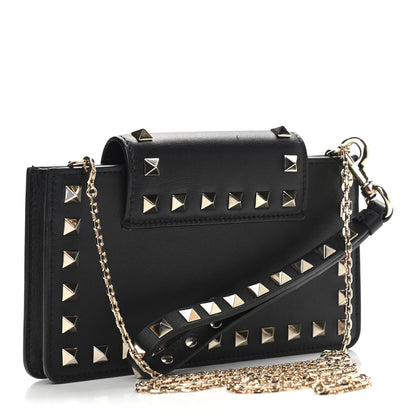 Valentino Garavani Calfskin Rockstud Phone Case With Chain Black 2 of 9