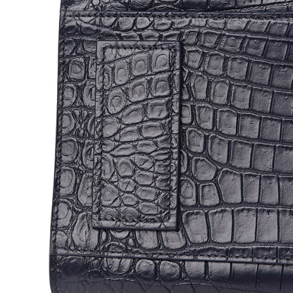 Saint Laurent Calfskin Crocodile Embossed Small Supple Sac de Jour Navy 11 of 11