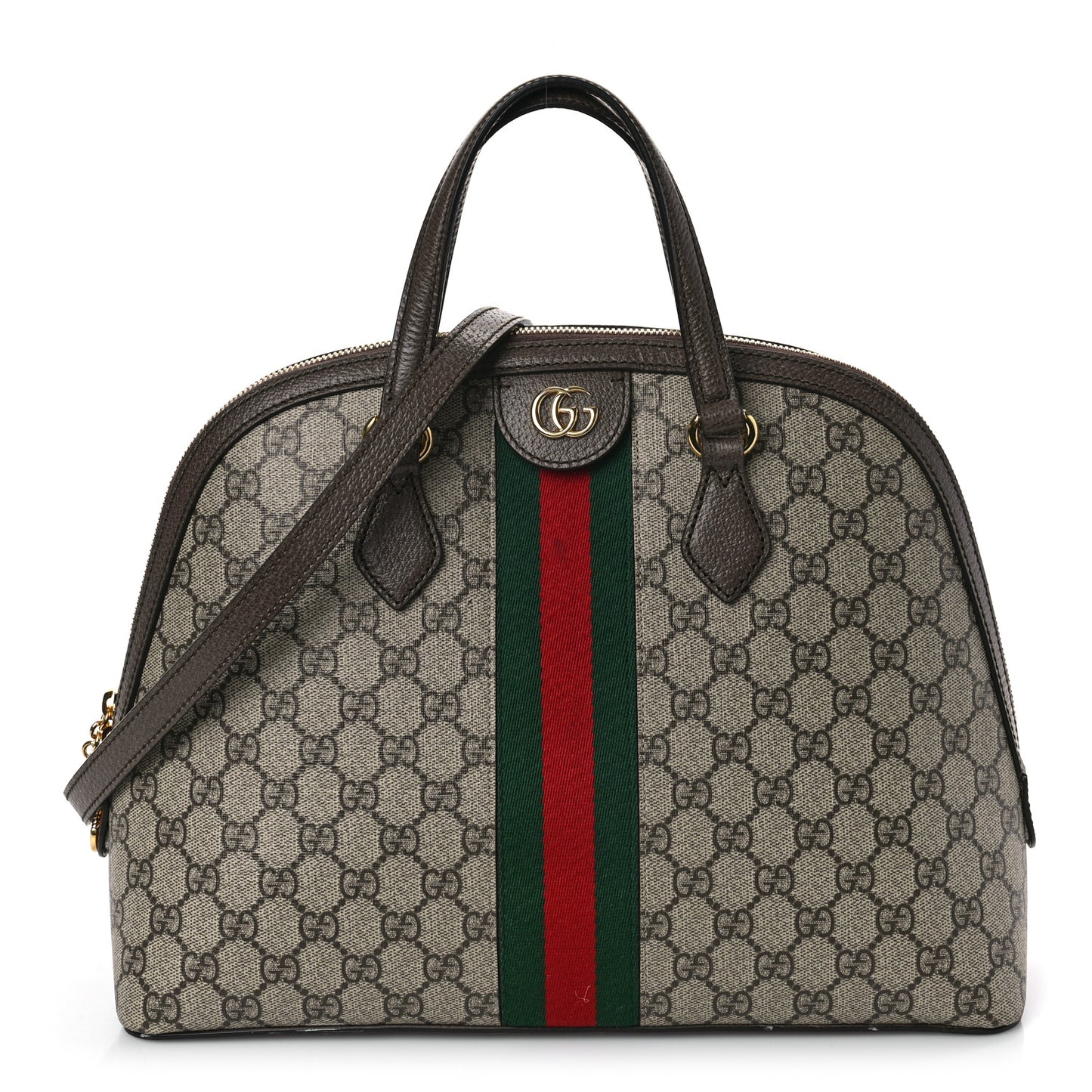 GG Supreme Monogram Web Medium Ophidia Top Handle Dome Bag Brown