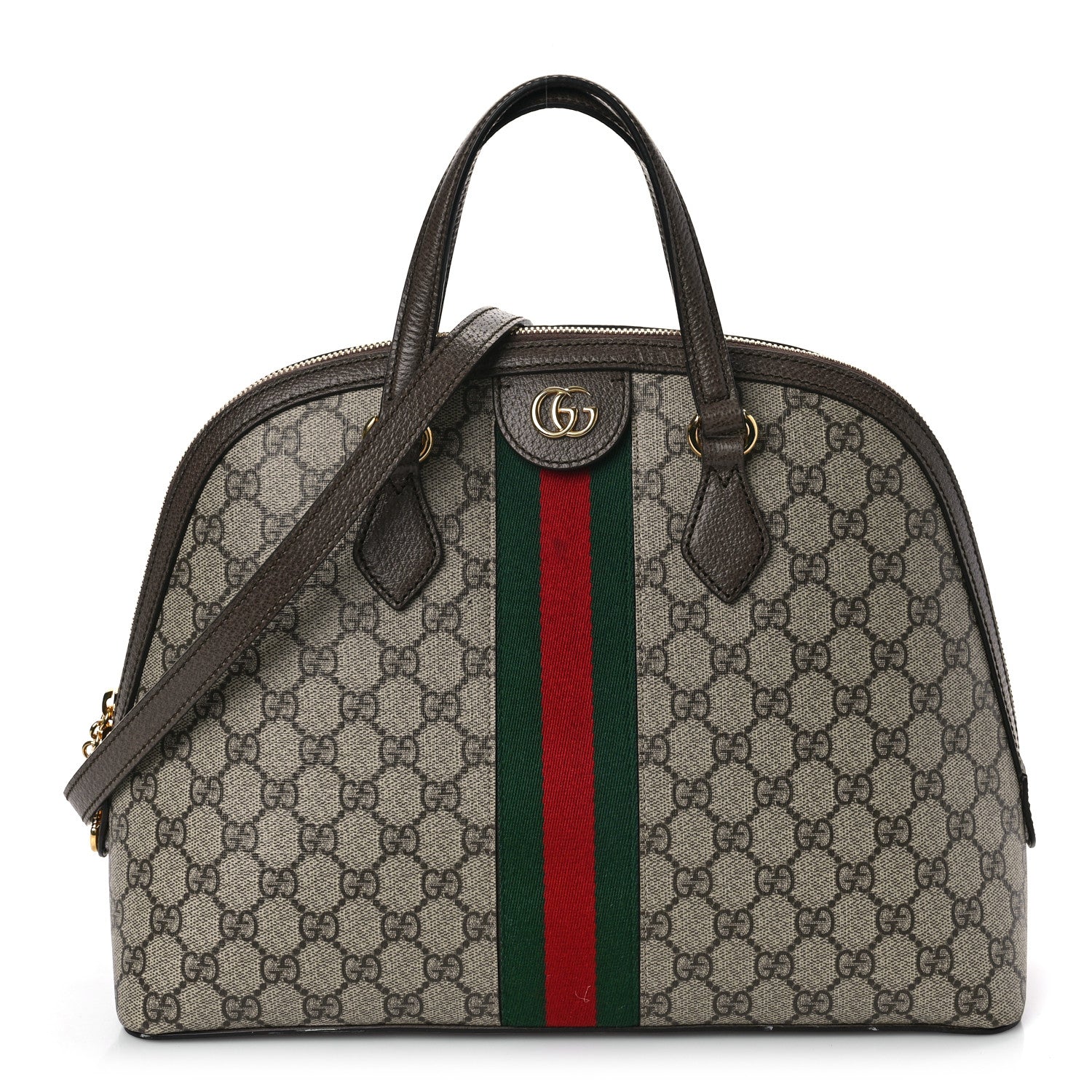 Gucci GG Supreme Monogram Web Medium Ophidia Top Handle Dome Bag Brown 1 of 10