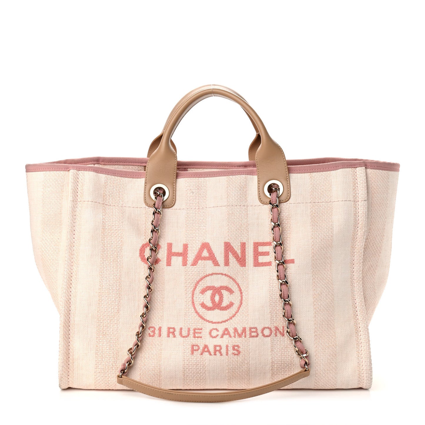 Mixed Fibers Calfskin Striped Medium Deauville Tote Light Pink