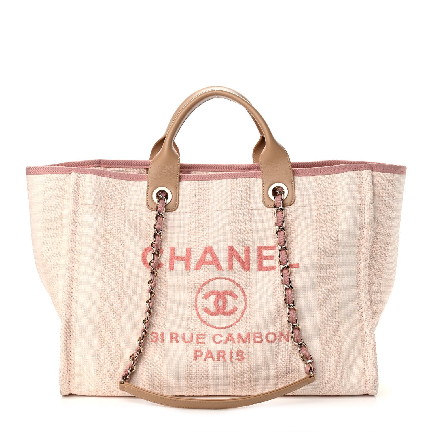 Chanel Mixed Fibers Calfskin Striped Medium Deauville Tote Light Pink 1 of 12