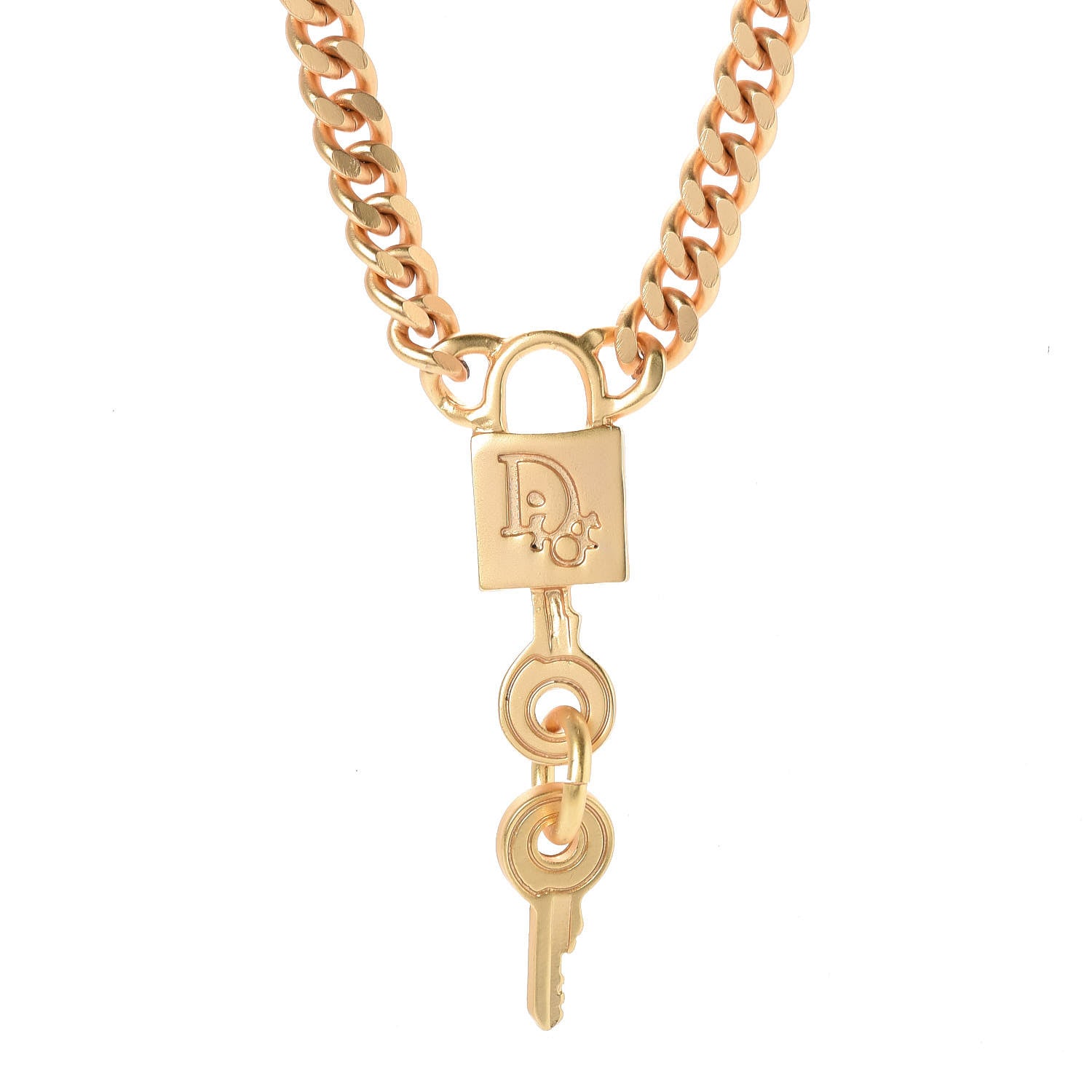 Christian Dior Metal Lock and Key Necklace Matte Gold 4 of 5