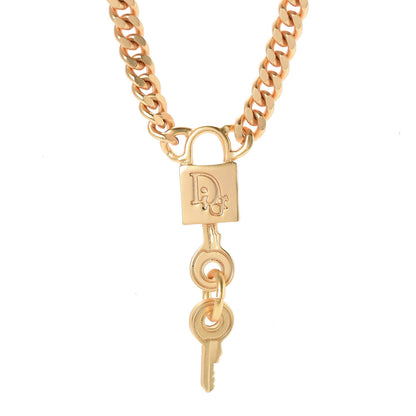 Christian Dior Metal Lock and Key Necklace Matte Gold 4 of 5