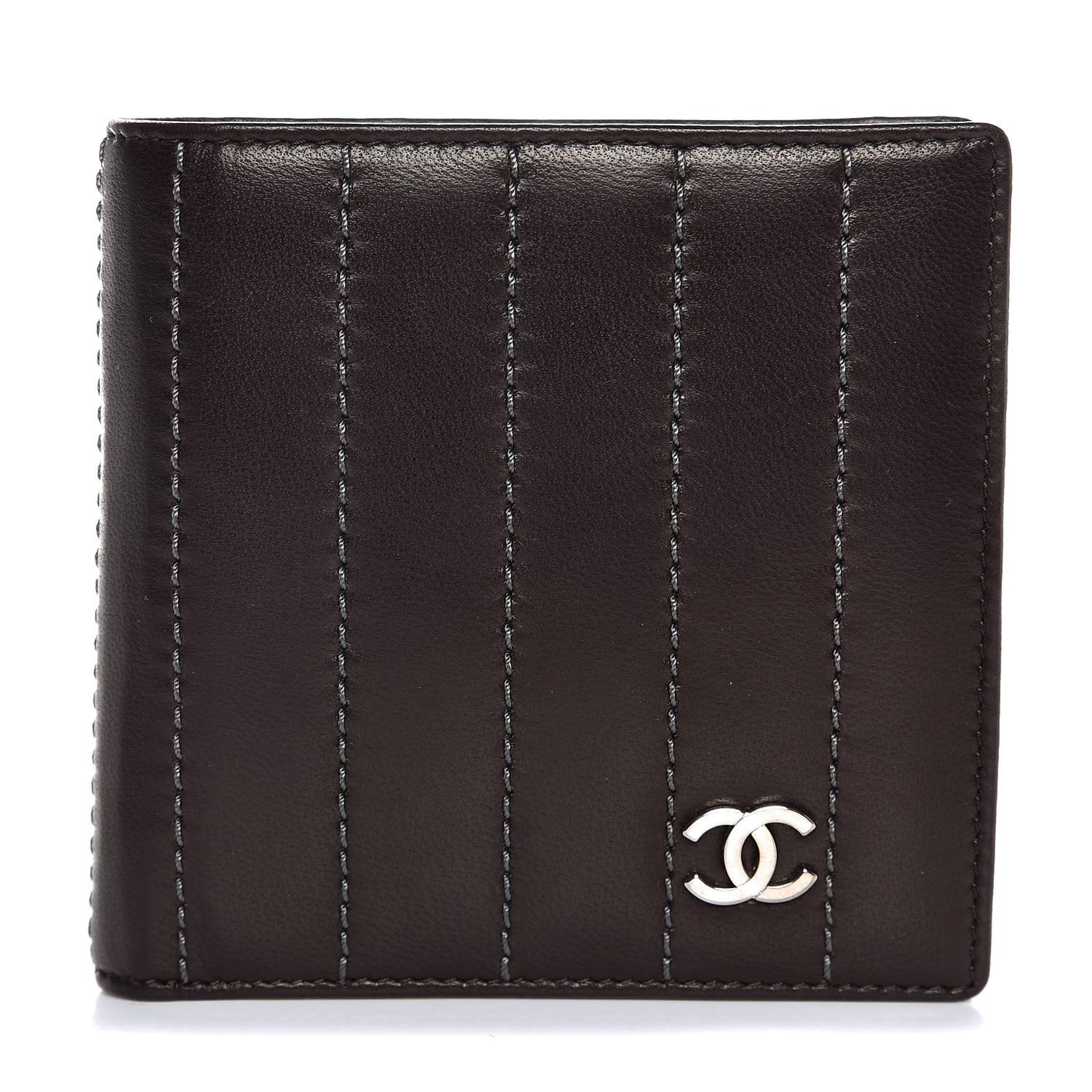 Lambskin Vertical Quilted Mademoiselle Bi-Fold Wallet Brown