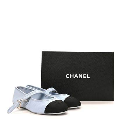 Chanel Fabric Grosgrain Mary Jane Flats 37 Light Blue Black 10 of 10