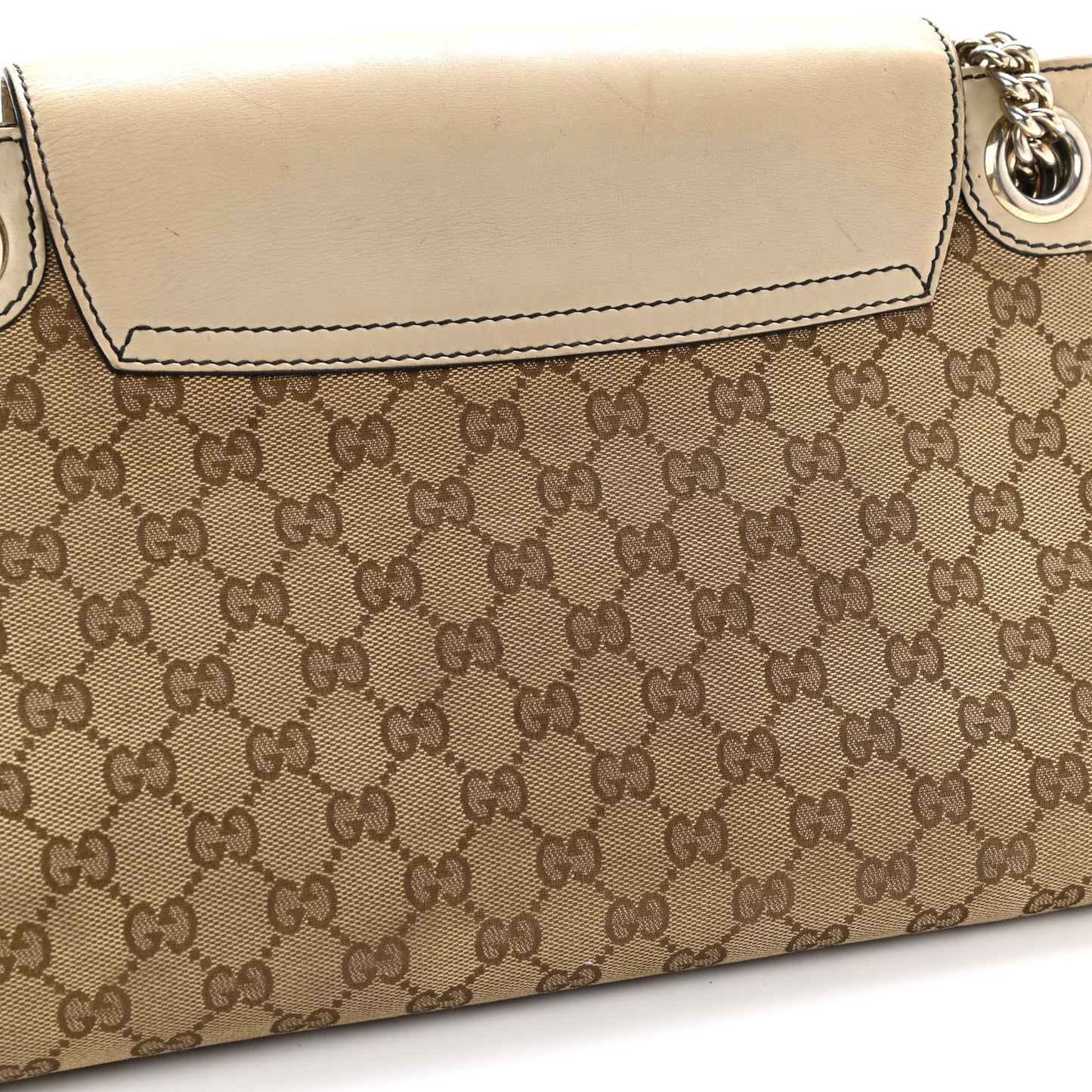 Monogram Margaux Calfskin Large Emily Chain Shoulder Bag Beige Ebony Mystic White