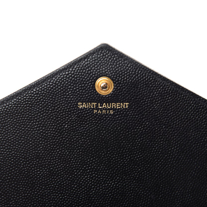 Saint Laurent Grain De Poudre Matelasse Chevron Monogram Chain Wallet Black 10 of 13