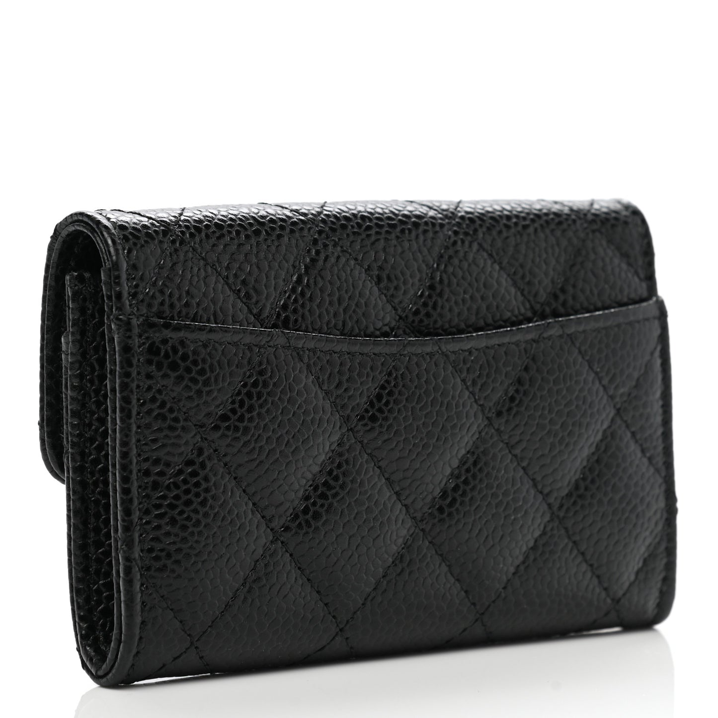 Caviar Quilted Flap Card Holder Wallet Black