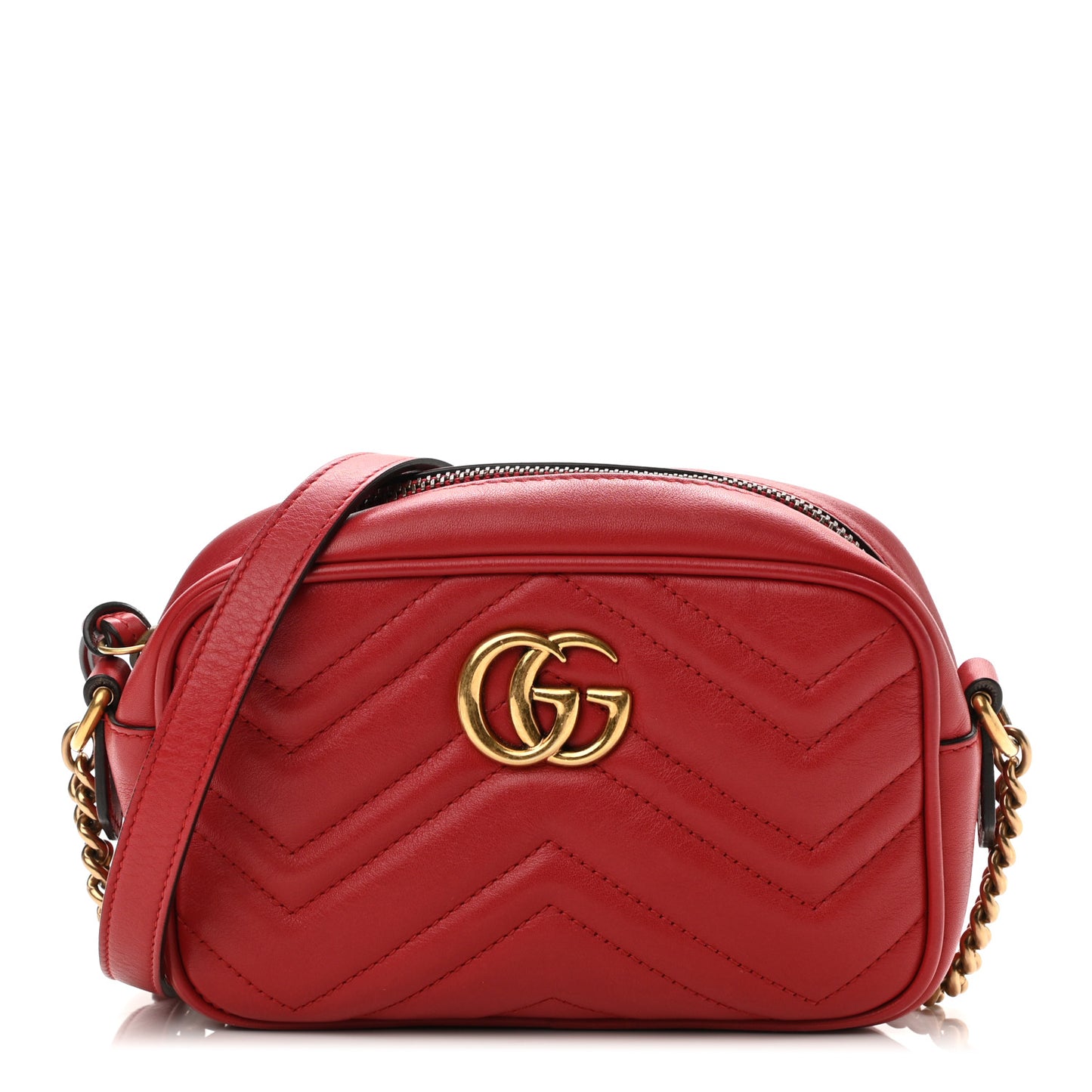Calfskin Matelasse Mini GG Marmont Chain Shoulder Bag Hibiscus Red