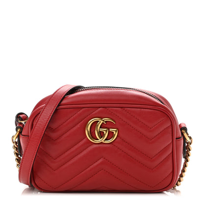 Gucci Calfskin Matelasse Mini GG Marmont Chain Shoulder Bag Hibiscus Red 1 of 13
