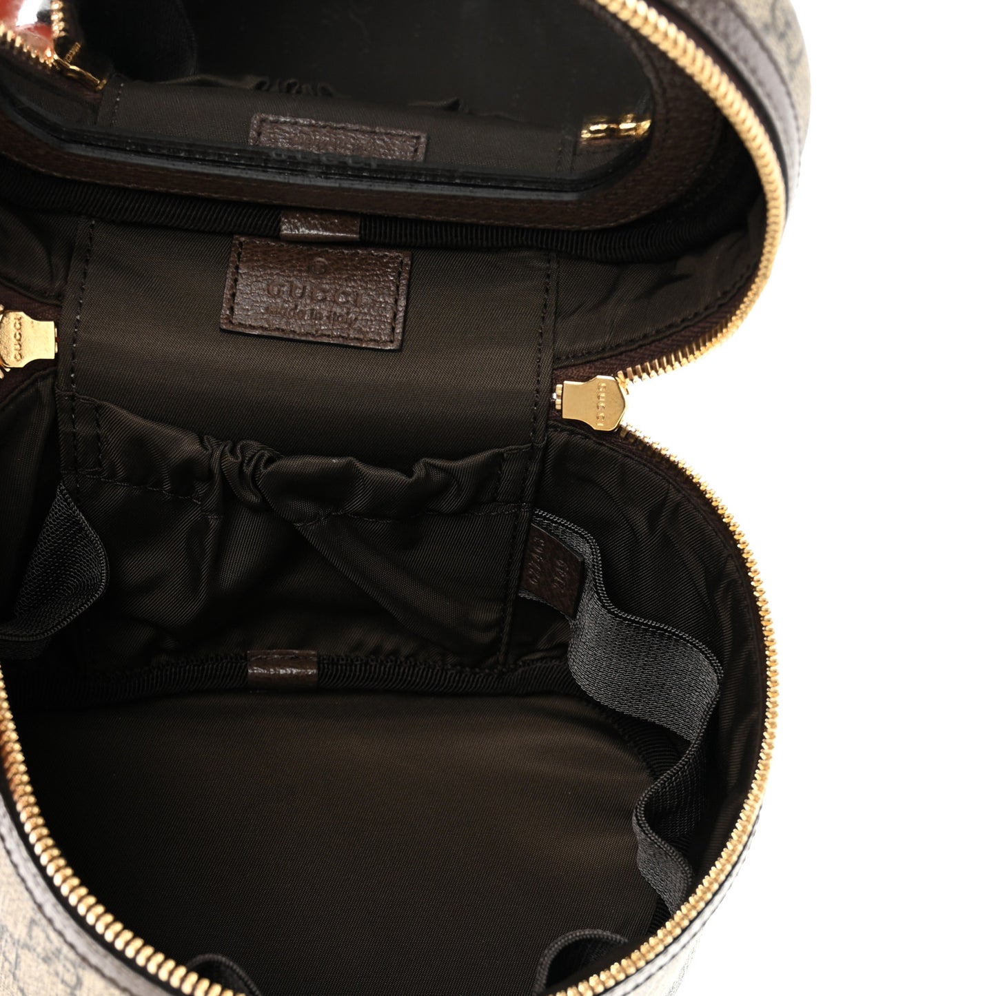GG Supreme Monogram Textured Calfskin Web Ophidia Vanity Cosmetic Case Beige Ebony New Acero
