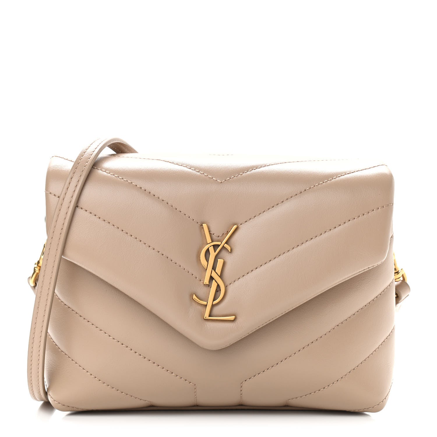 Saint Laurent Calfskin Y Quilted Monogram Toy Loulou Crossbody Bag Dark Beige 1 of 11