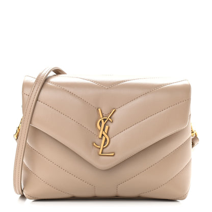 Saint Laurent Calfskin Y Quilted Monogram Toy Loulou Crossbody Bag Dark Beige 1 of 11