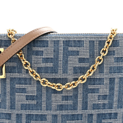 Fendi Denim Effect Fabric Jacquard FF Baguette Pouch Blue 8 of 11