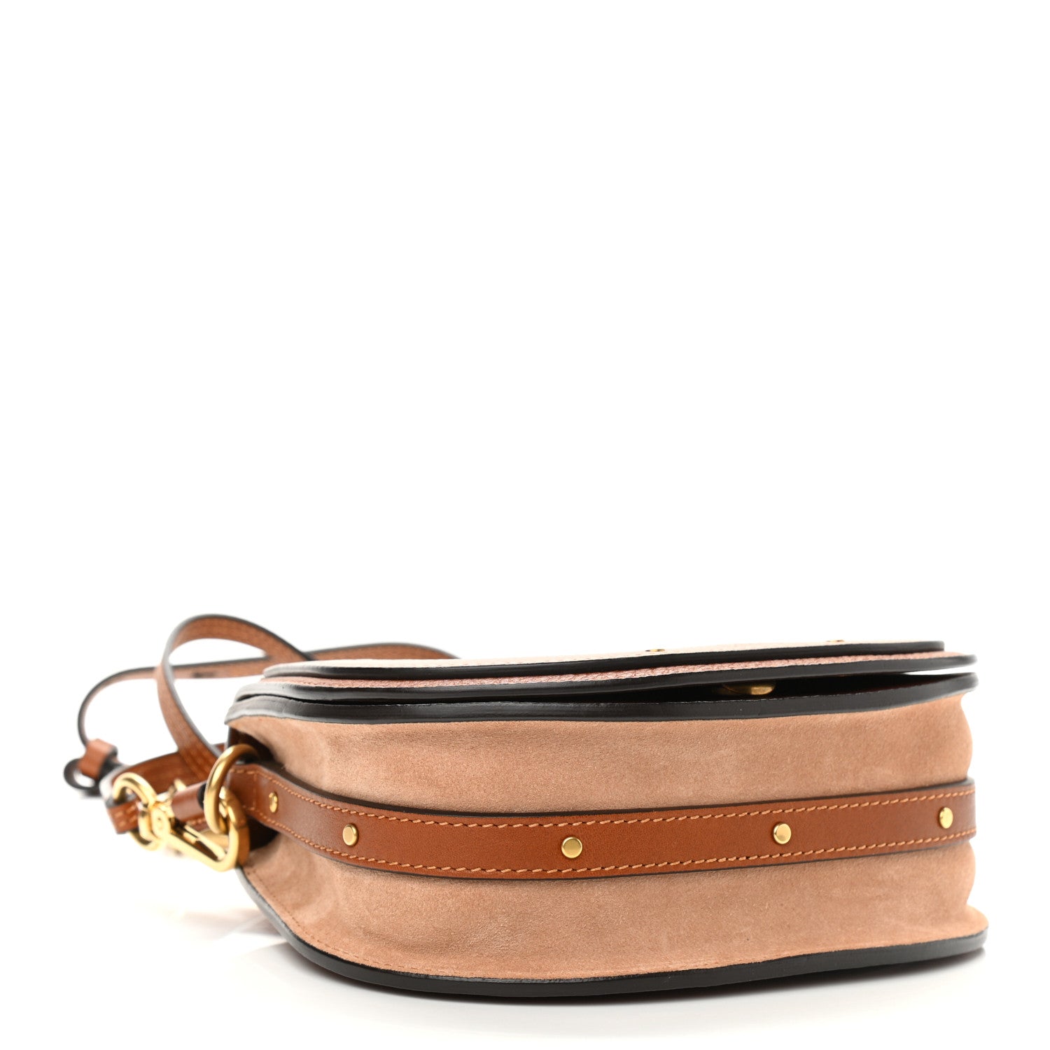 Chloe Calfskin Suede Floral Patchwork Small Nile Bracelet Bag Caramel 4 of 10