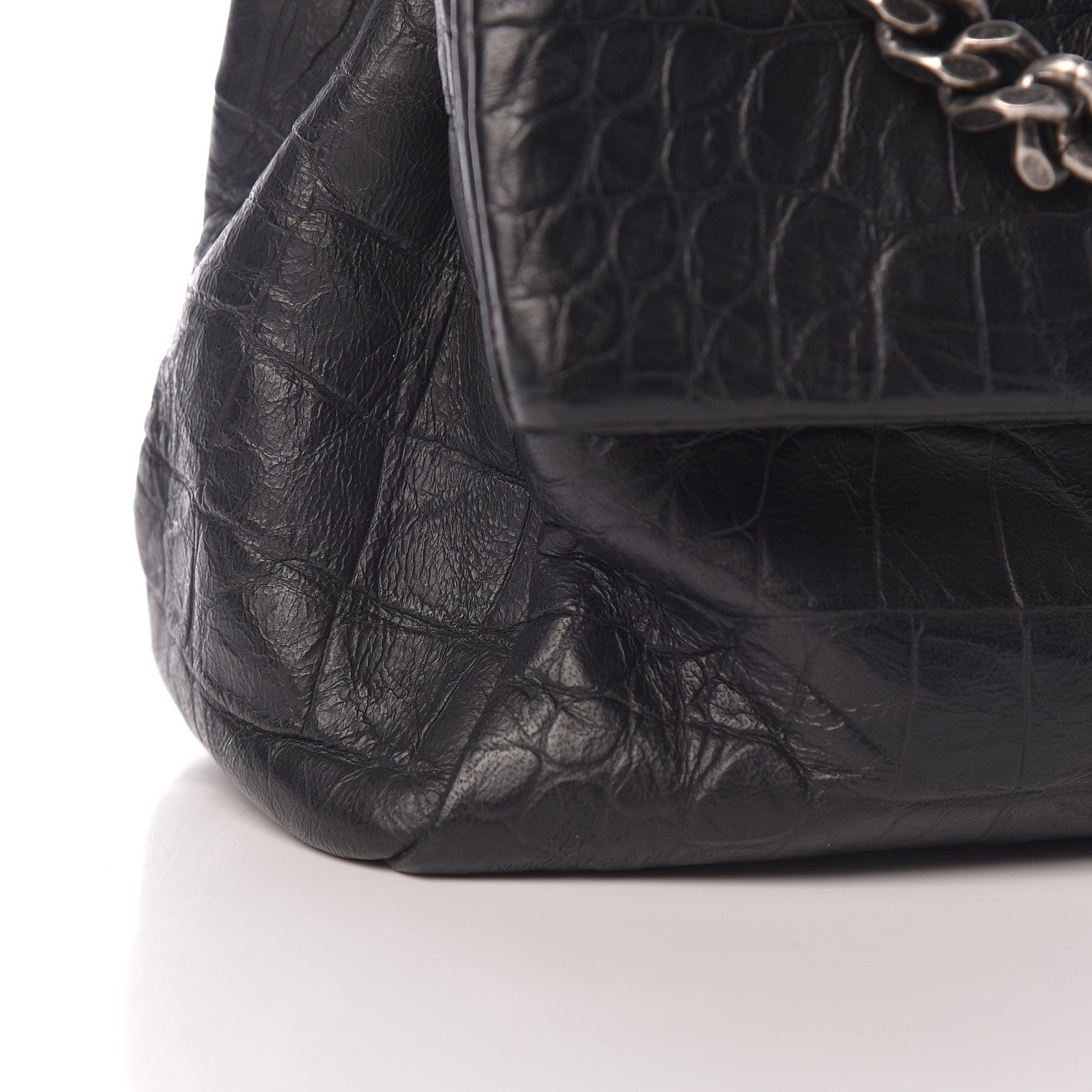 Saint Laurent Calfskin Crocodile Embossed Medium West Hollywood Monogram Fold-Over Black 15 of 16