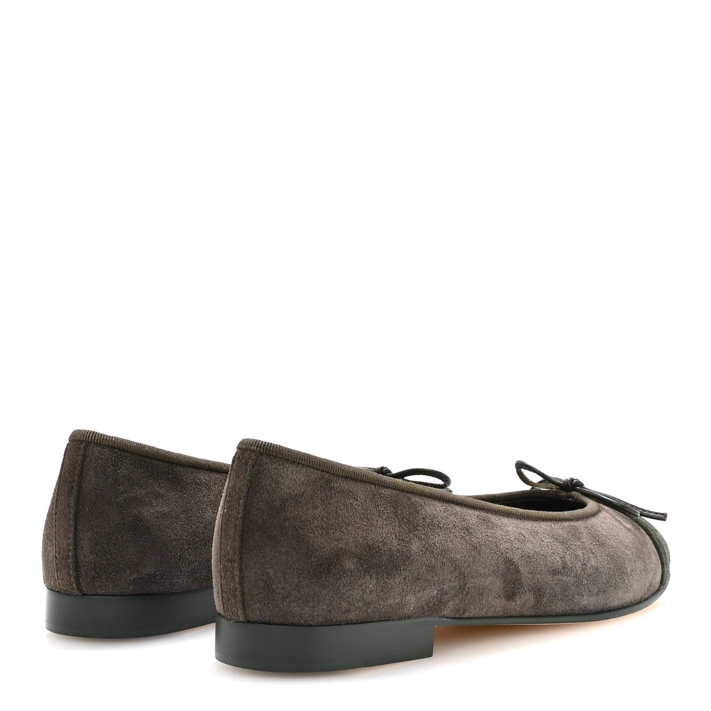 Suede Calfskin Cap Toe CC Ballerina Flats 37.5 Dark Khaki Dark Green