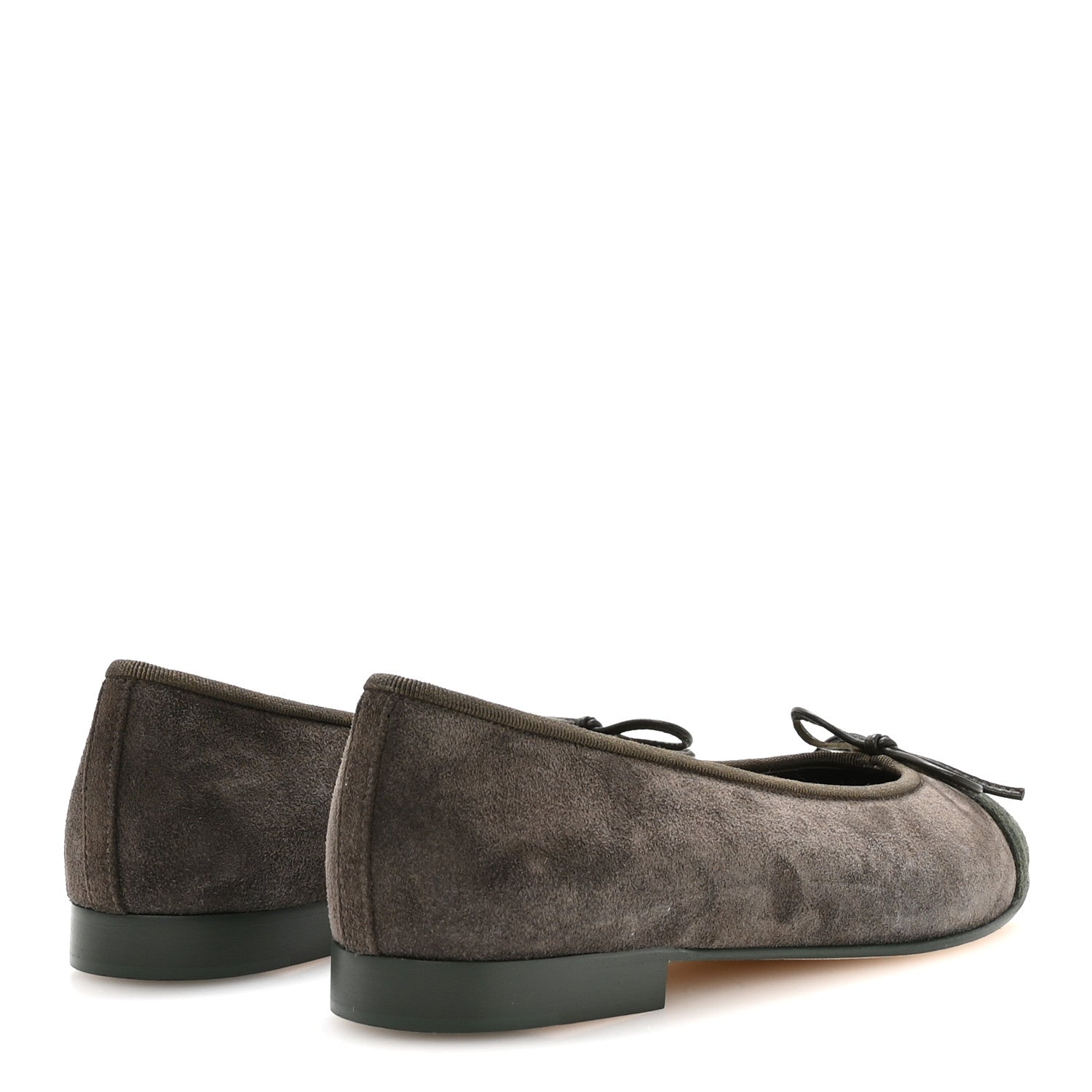 Chanel Suede Calfskin Cap Toe CC Ballerina Flats 37.5 Dark Khaki Dark Green 5 of 9