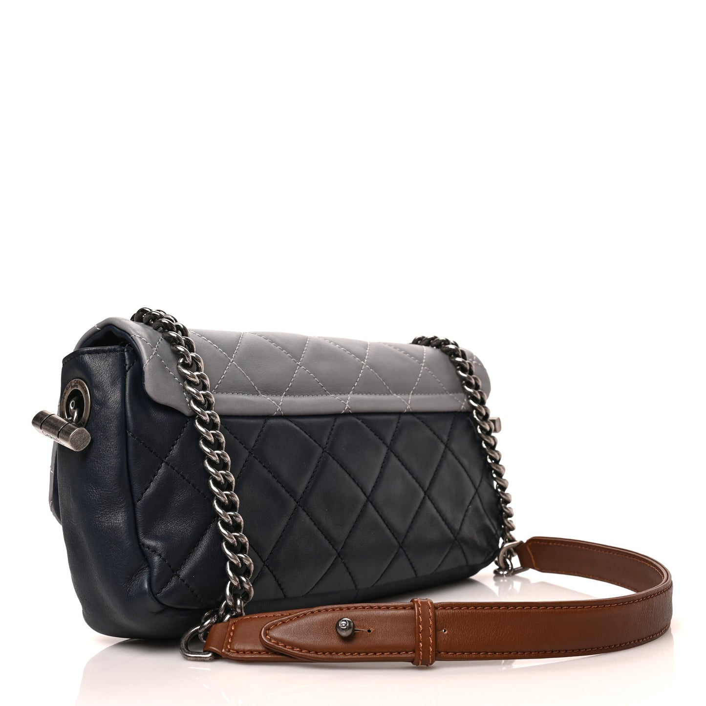 Iridescent Calfskin Tri-Color Country Chic Flap Navy Blue