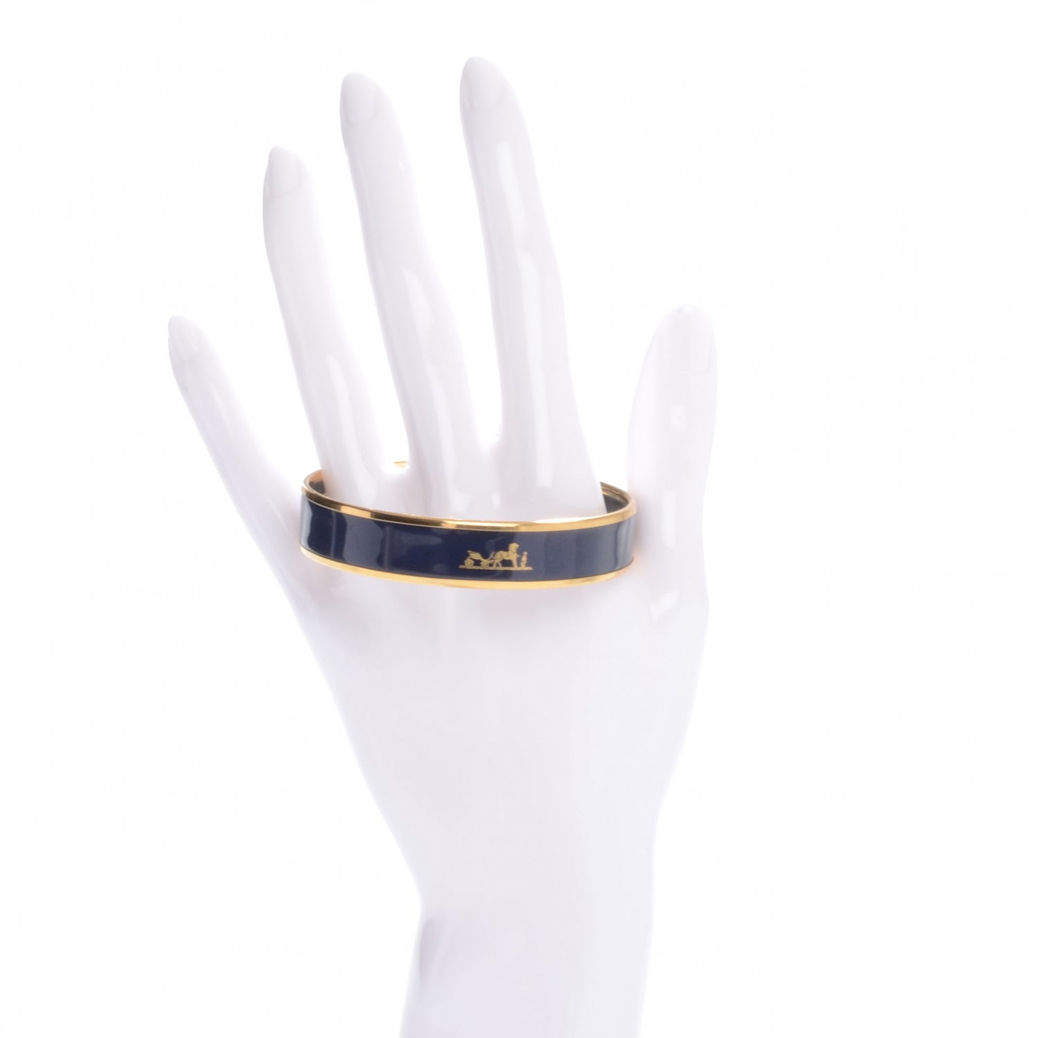 Hermes Enamel Wide Caleche Bracelet 65 Navy 2 of 5