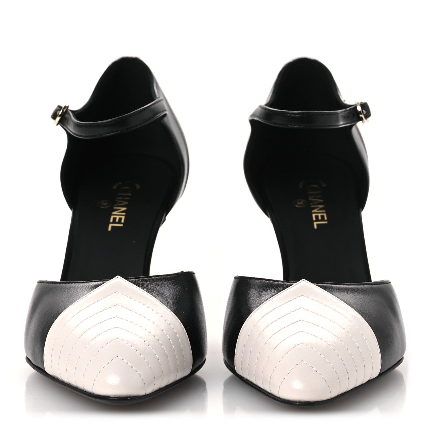 Chanel Lambskin Mary Jane Pumps 36.5 Black White 3 of 11