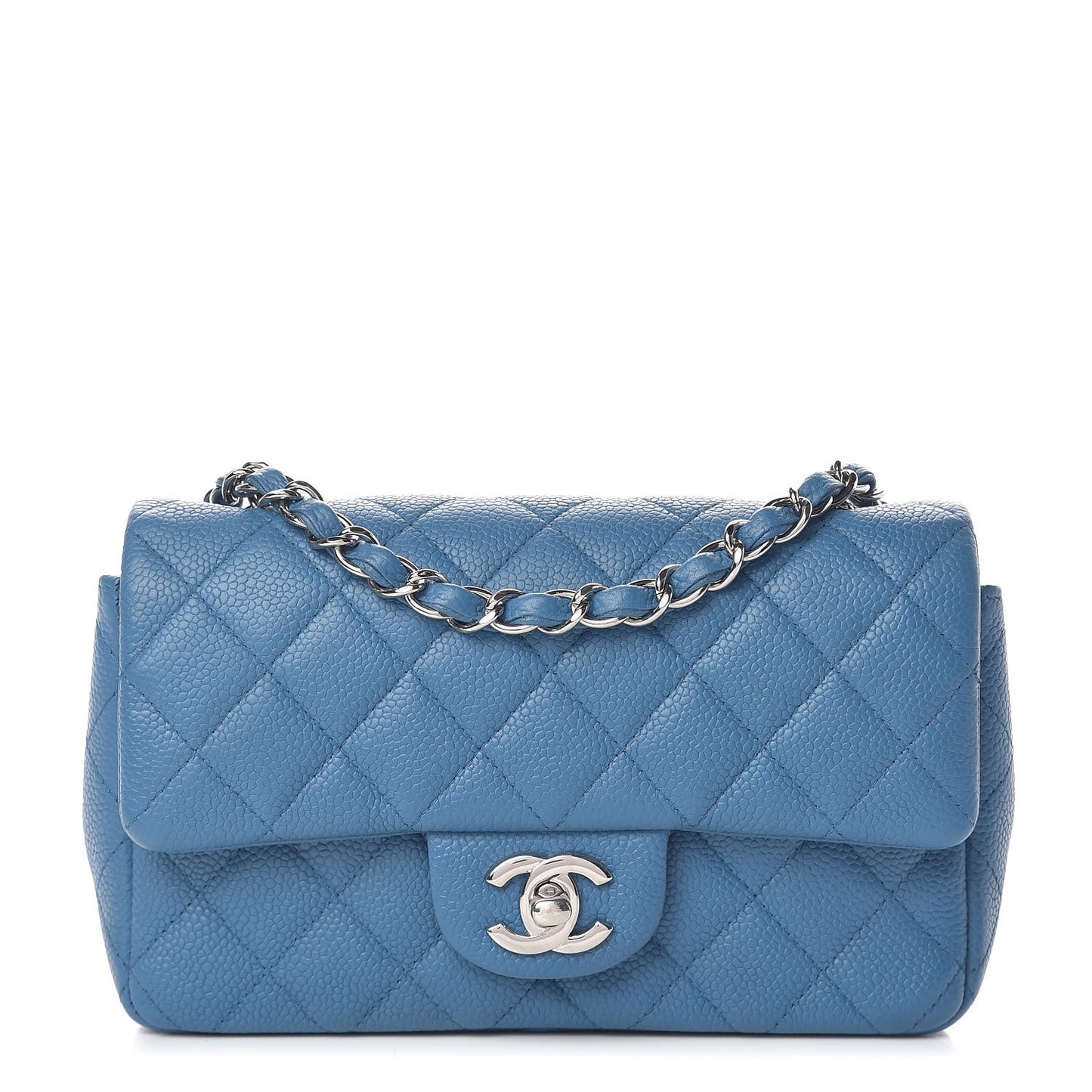 Caviar Quilted Mini Rectangular Flap Blue