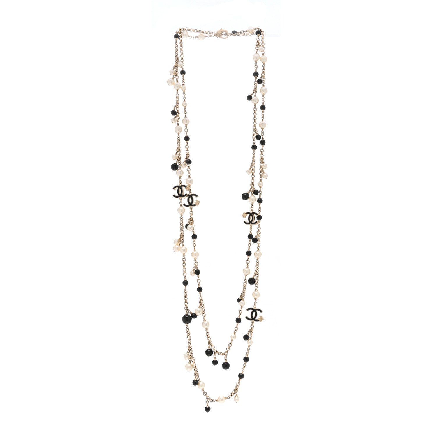 Chanel Pearl Bead Enamel CC Long Necklace Black Gold 3 of 4