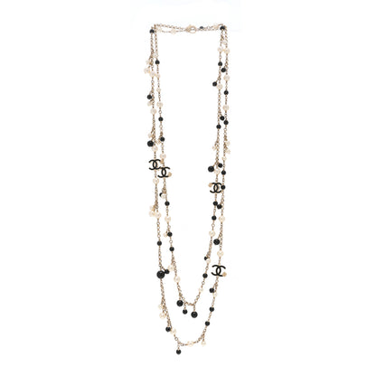 Chanel Pearl Bead Enamel CC Long Necklace Black Gold 3 of 4