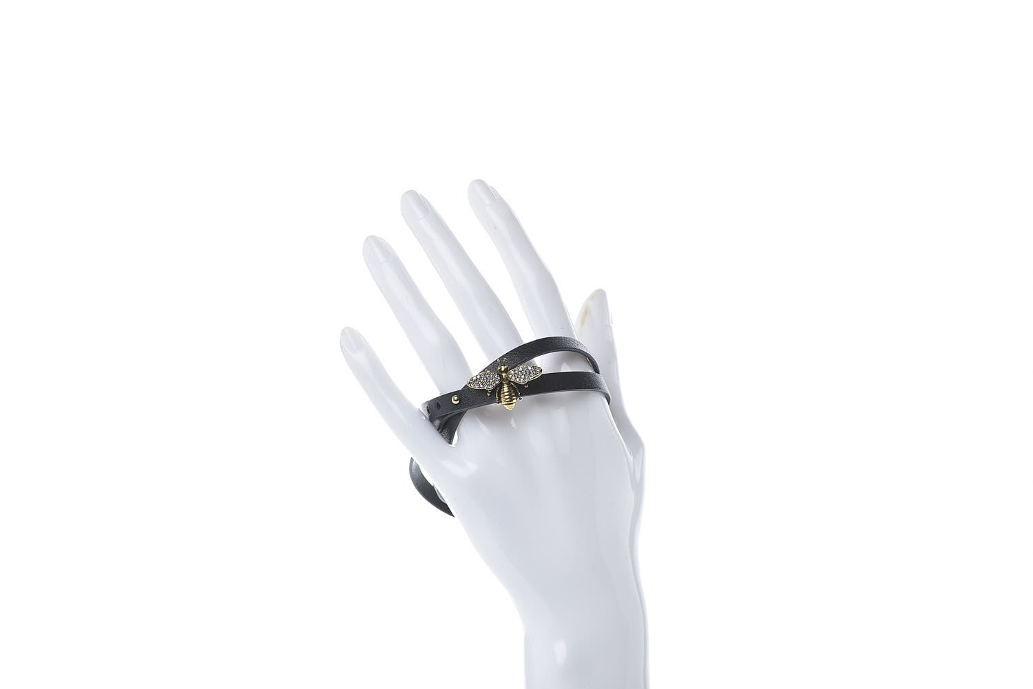 Christian Dior Calfskin Crystal Bee Triple Loop Bracelet Black 3 of 5