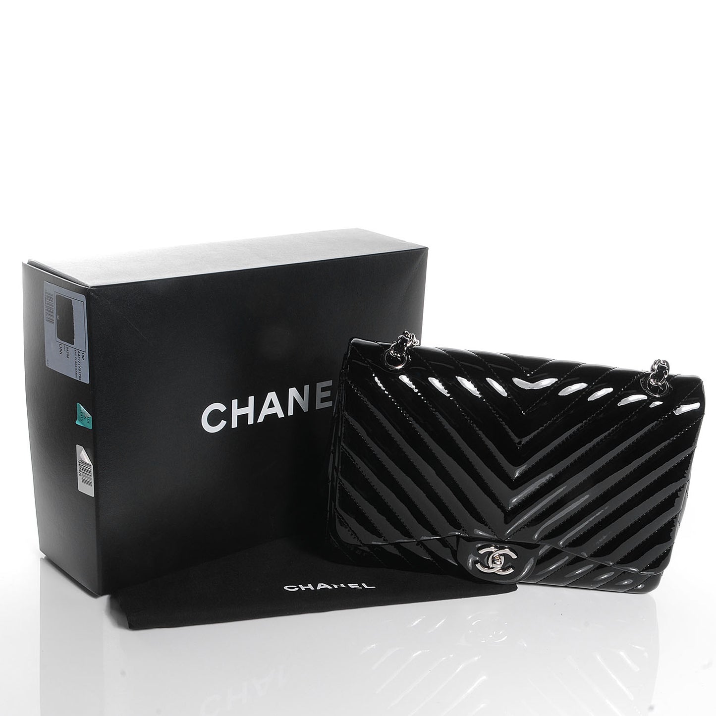 Patent Chevron Jumbo Single Flap Black