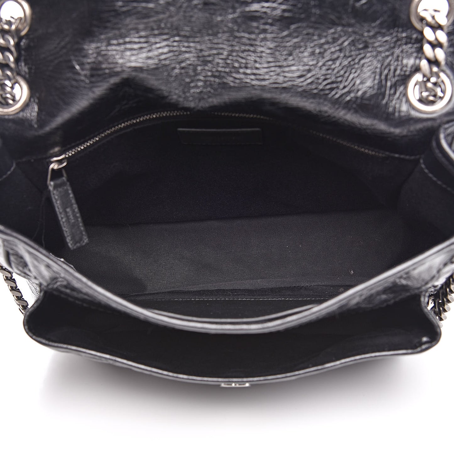 Crinkled Calfskin Matelasse Monogram Medium Niki Chain Satchel Black