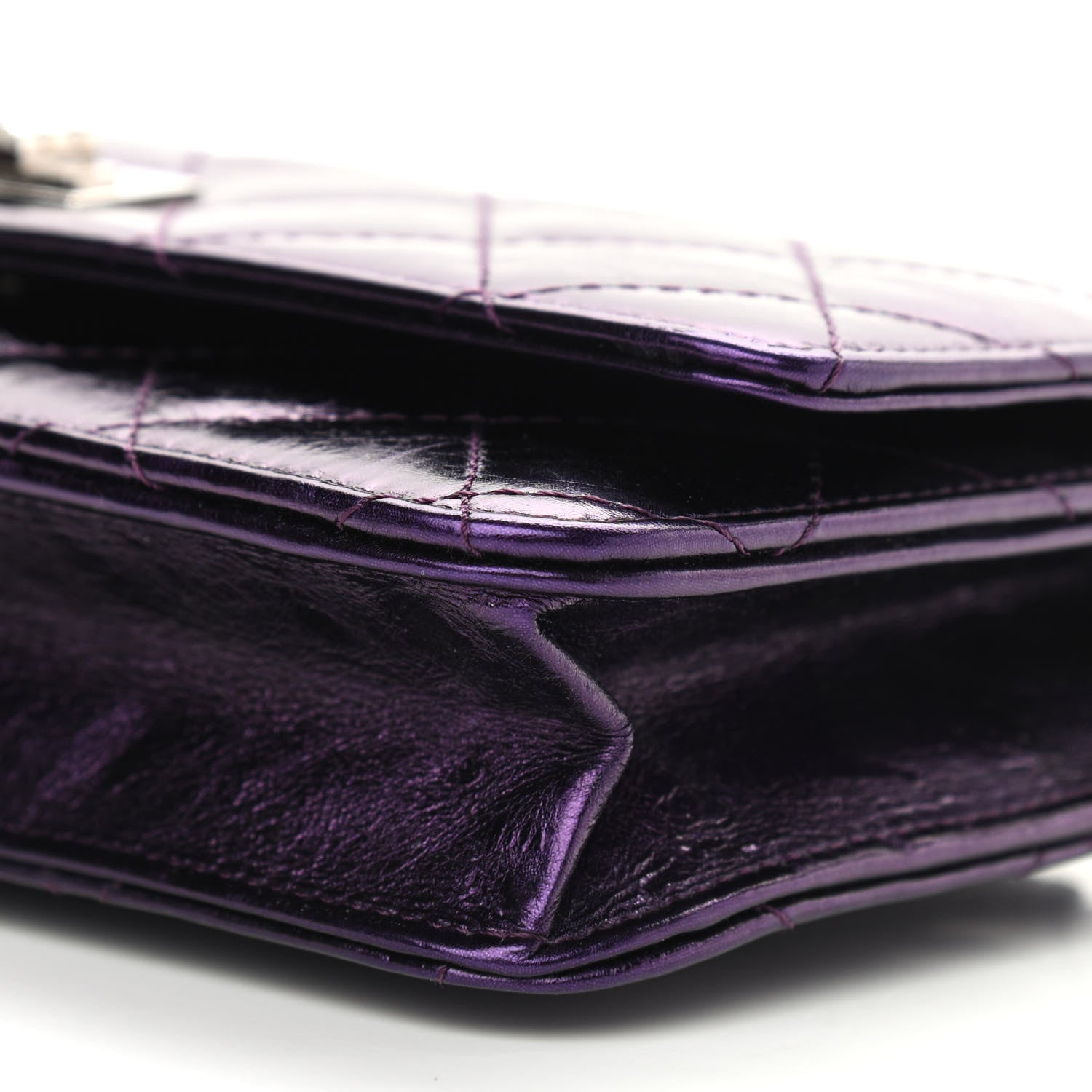 Chanel Metallic Aged Calfskin Quilted 2.55 Reissue Wallet on Chain WOC Purple 10 of 10