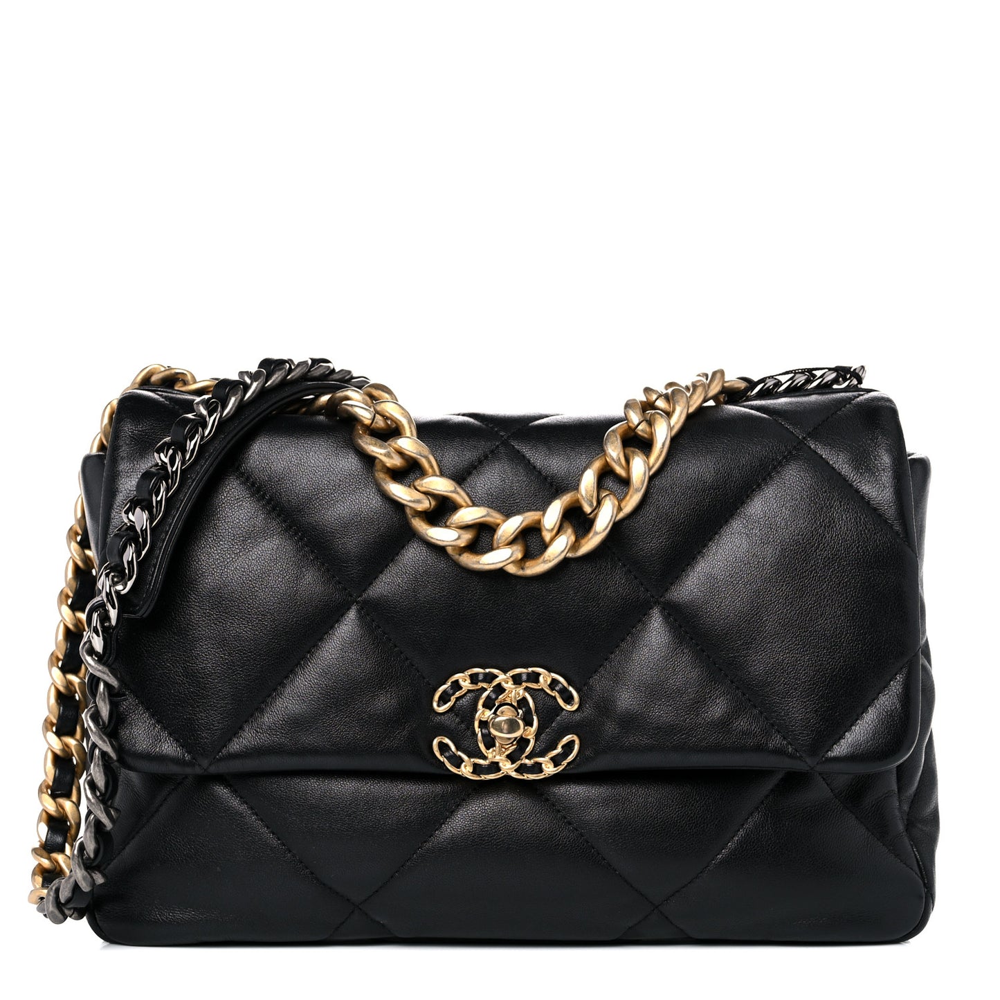 Lambskin Quilted Large Chanel 19 Flap Black
