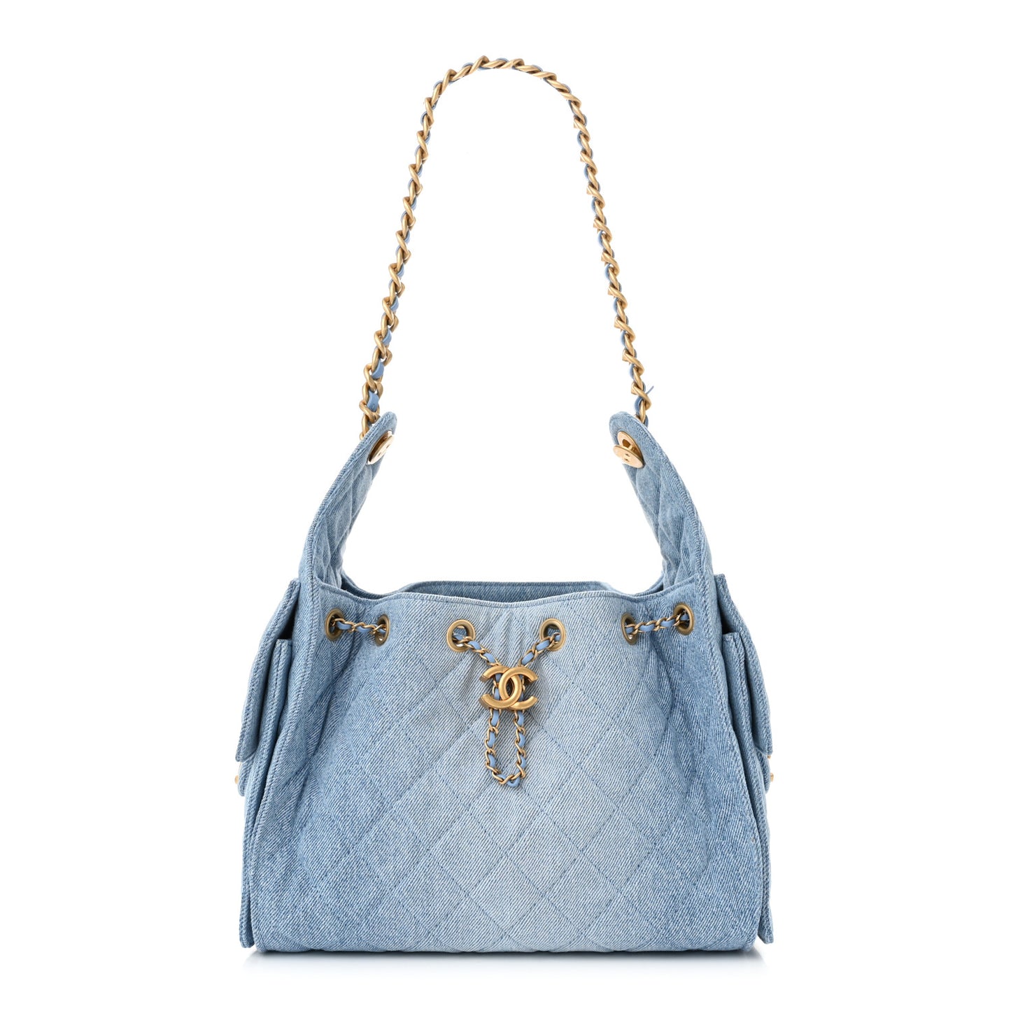 Washed Denim Quilted Small Chanel 25 Handbag Blue