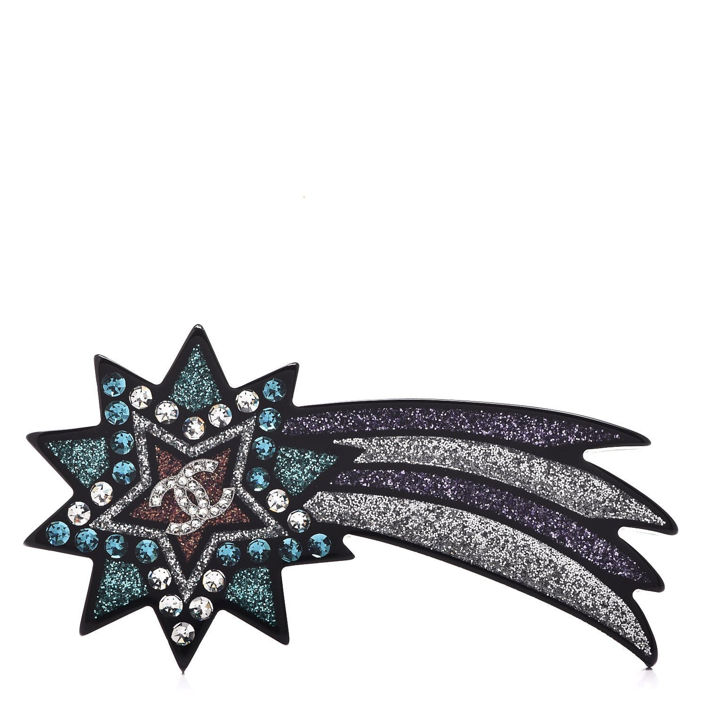 Glittered Resin Strass Shooting Star Brooch Silver Purple Green
