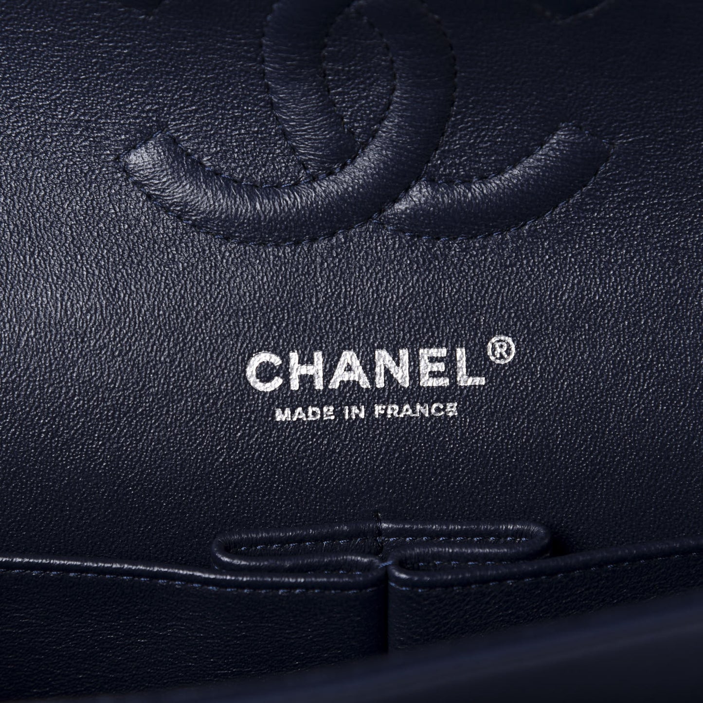 Lambskin Quilted Medium Double Flap Dark Blue