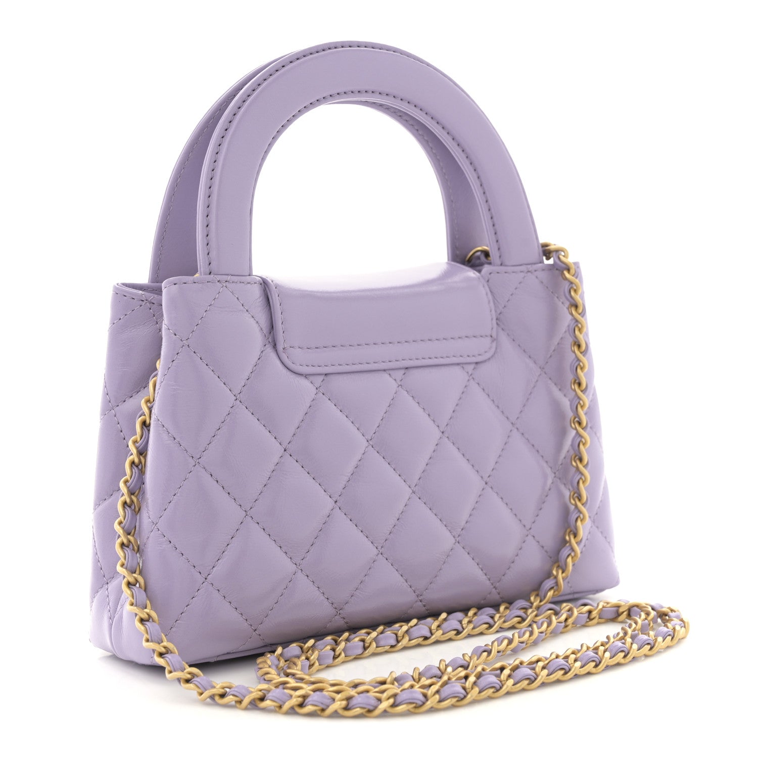 Chanel Shiny Aged Calfskin Quilted Nano Kelly Shopper Lilac 3 of 10