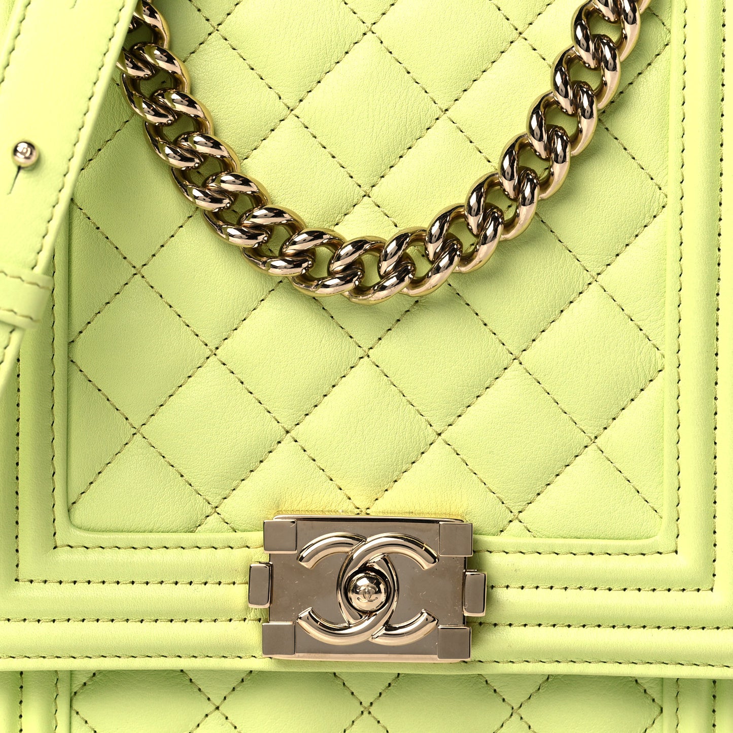 Calfskin Quilted North South Boy Flap Light Green