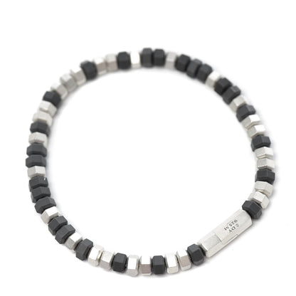 David Yurman Sterling Silver Rubber Mens Hex Bead Bracelet Grey 3 of 6