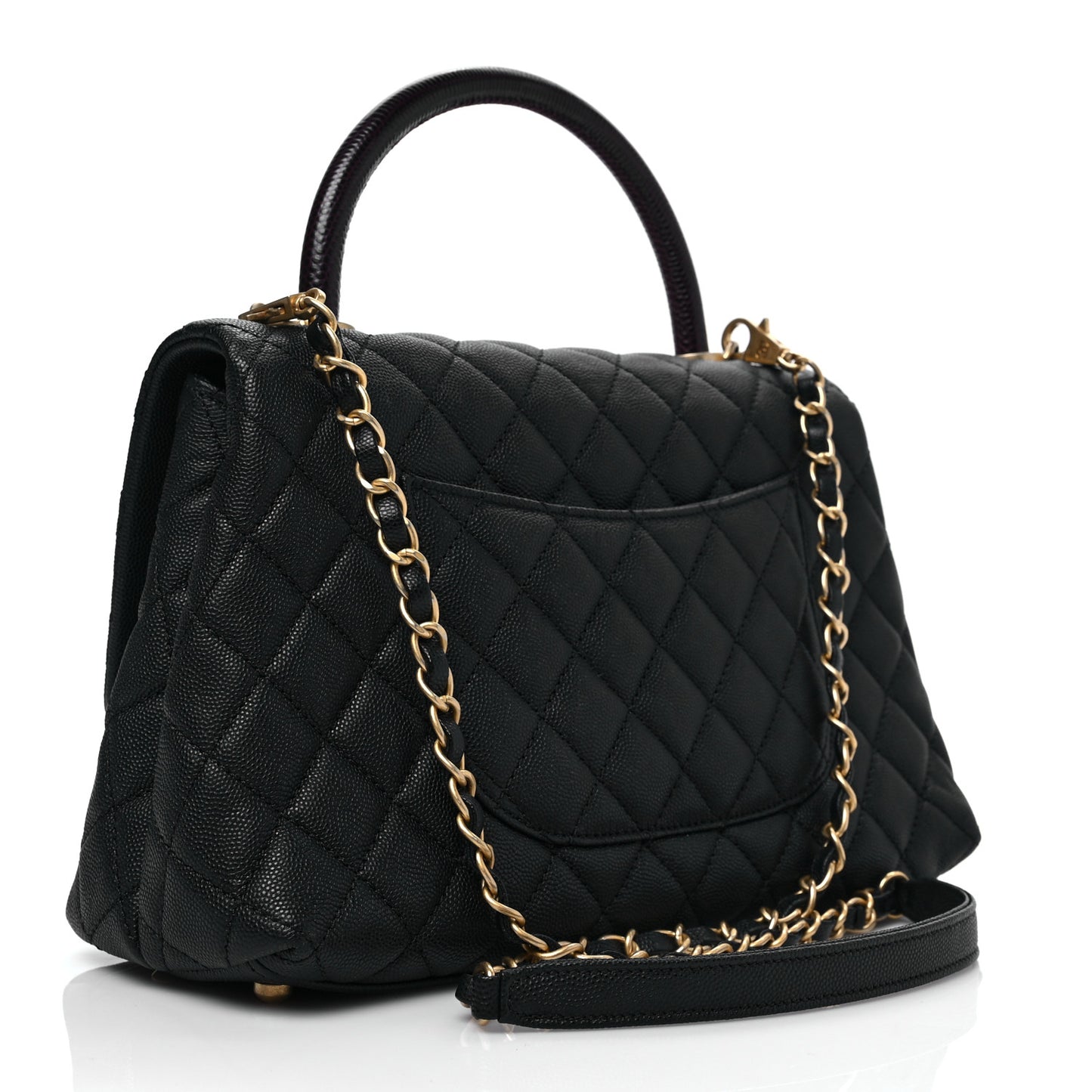 Caviar Lizard Embossed Quilted Small Coco Handle Flap Black