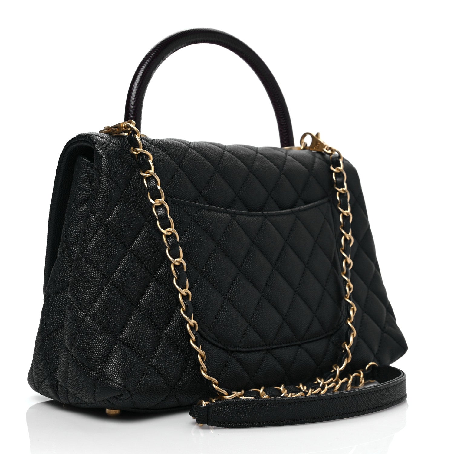 Chanel Caviar Lizard Embossed Quilted Small Coco Handle Flap Black 3 of 8