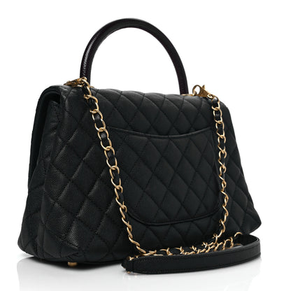 Chanel Caviar Lizard Embossed Quilted Small Coco Handle Flap Black 3 of 8