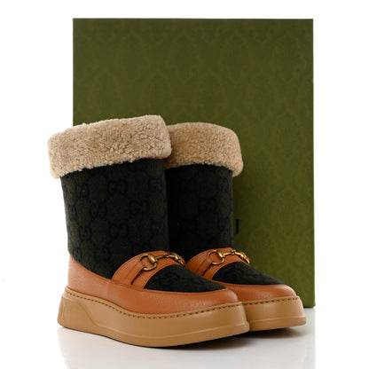 Gucci Covered Wool Monogram Textured Dollar Calfskin Shearling Horsebit Snow Boots 38.5 Underwood Blue Hazel Brown 9 of 9