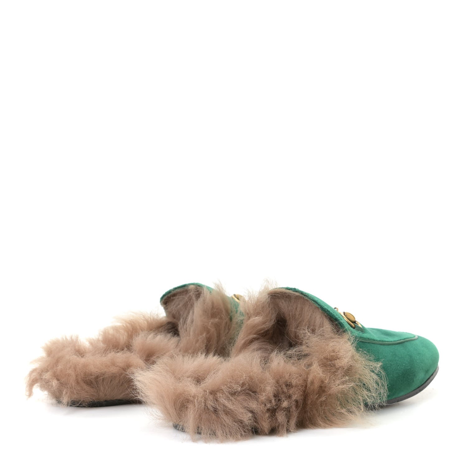 Gucci Velvet Fur Womens Princetown Slippers 37.5 Green 3 of 13