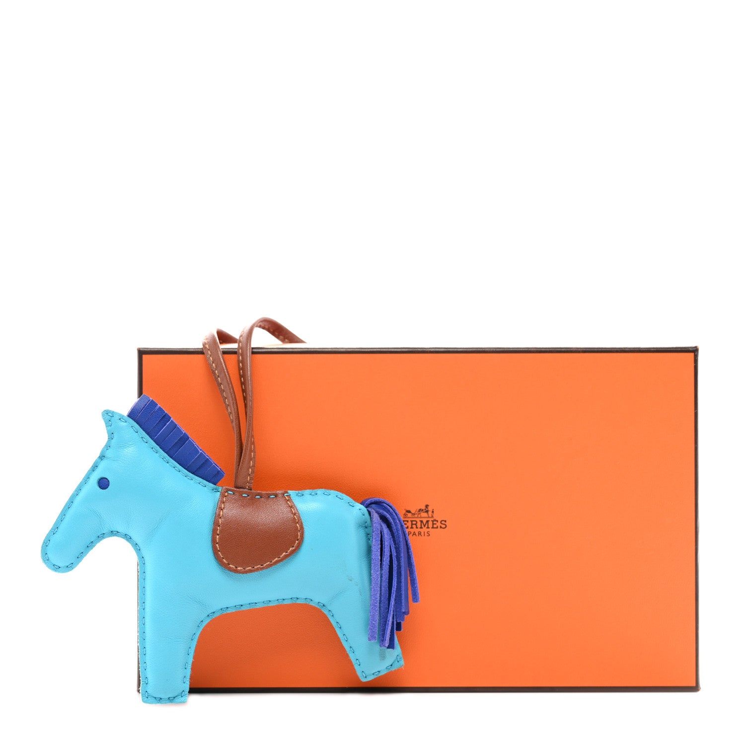 Hermes Milo Lambskin Grigri Rodeo Horse Bag Charm MM Bleu Azteque Bleu Electrique Fauve 5 of 5