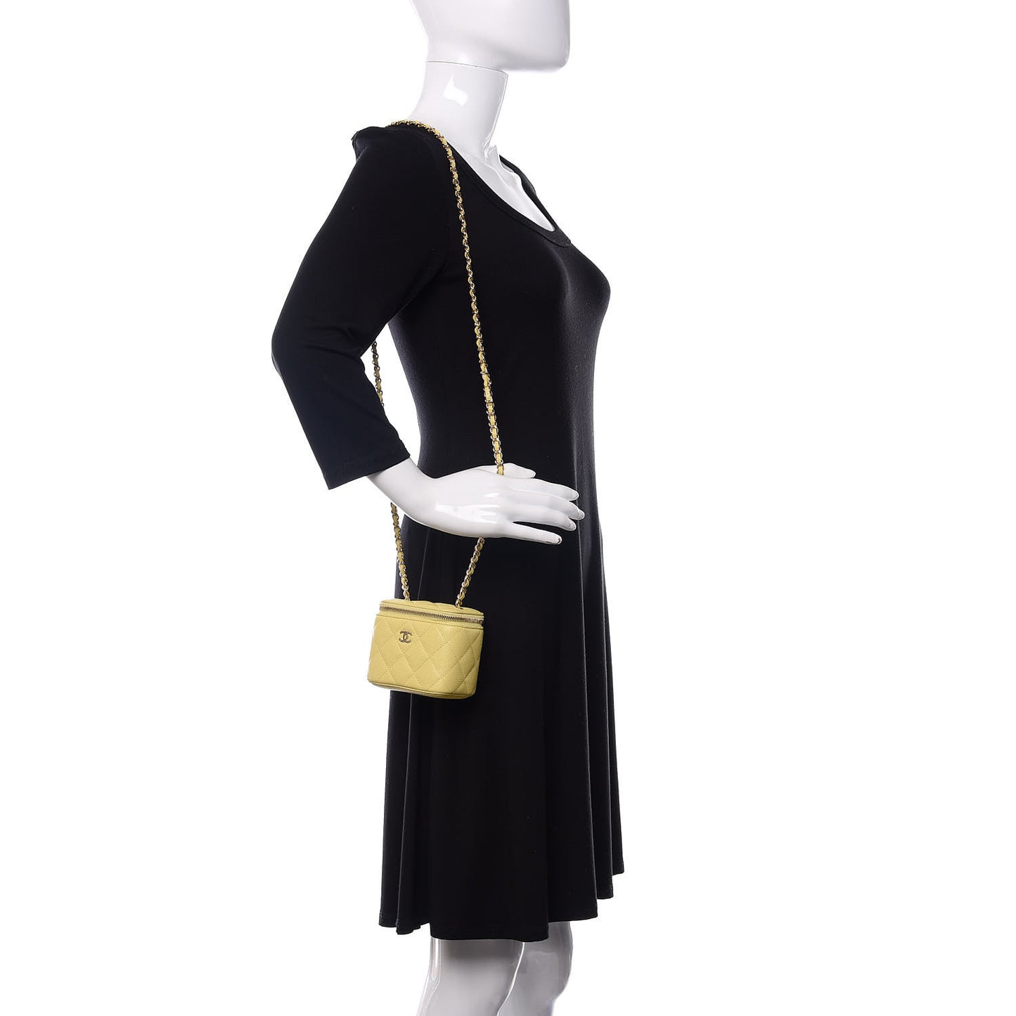 Caviar Quilted Mini Vanity Case With Chain Yellow