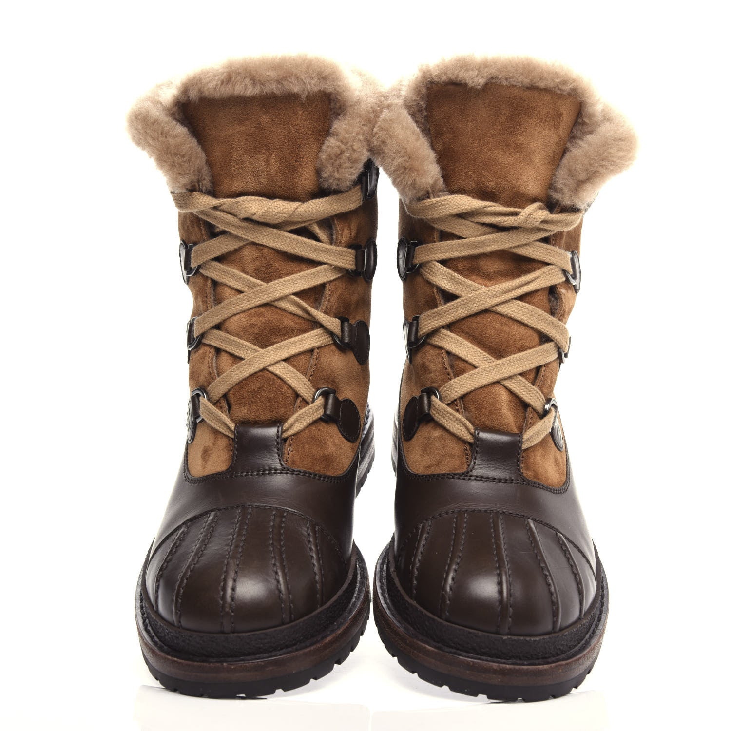 Chanel Suede Calfskin Lace Up Boots 40.5 Light Brown 5 of 9